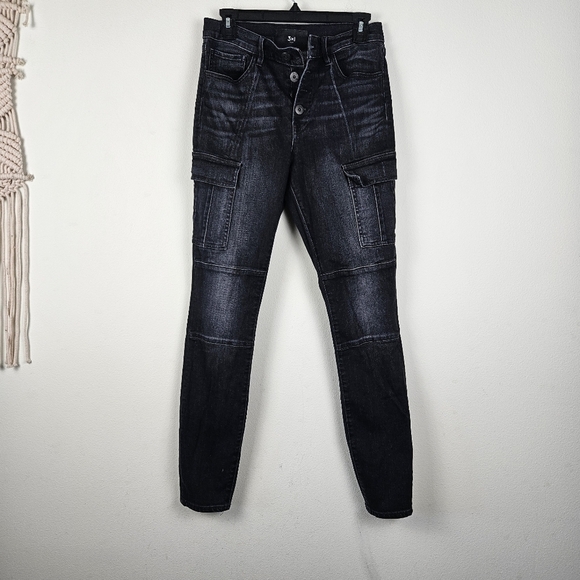 3x1 Vida High-Rise Cargo Skinny Jeans Button Fly Stretch Denim Weber Black 28 - Picture 3 of 9